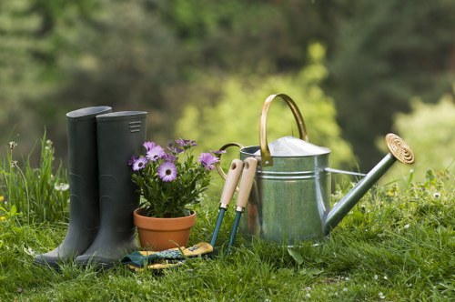 Gardening crew managing outdoor work with care and caution